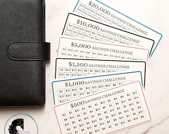 Savings Challenge Bundle, Laminated Savings Tracker, A6 Cash Envelopes, Budget Binder, Sinking Funds Cash Stuffing, Set of 6 Challenges