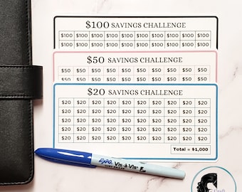 Savings Challenge Bundle / Laminated Savings Tracker / A6 Cash Envelopes/ Budget Binder/ Sinking Funds/ Cash Stuffing/ 20, 50, 100 Challenge