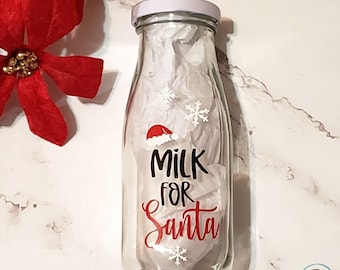 Milk for Santa Glass Bottle / Milk and Cookies for Santa / Custom Santa's Milk Bottle / Christmas Eve / Christmas Milk Jug