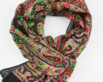 Black Reds Stunning  Paisley and Floral pattern, 100% Pure Silk fine and soft Scarf/Stole/Shawl/Wrap