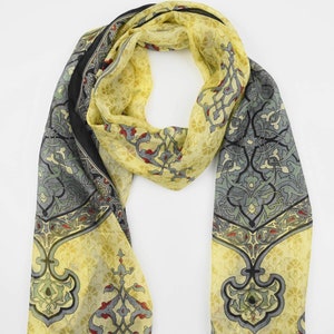 Grey/Macadamia silk scarf, Silk Designer Scarf, Boho Scarf, Gift for Mom, Stole 155mx 50m
