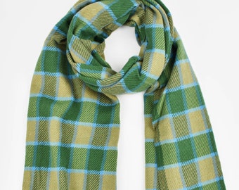 Green Tartan Wool Scarf: Unisex Plaid Stole, Kashmir Woven