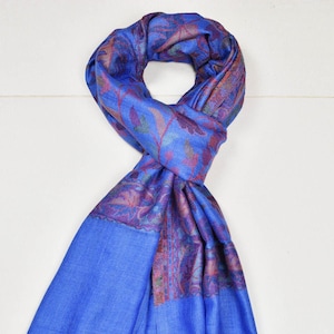 Royal Blue Cashmere Kani Jamawar Shawl/Stole/Wrap/Scarf/Pashmina  28&quot;x80&quot; inches