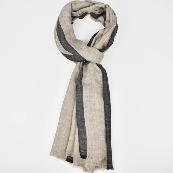 Beige Sand/Black Cashmere and Silk Scarf/Wrap/Shawl/Pashmina 200cm x 70cm