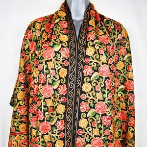 Black Rose Embroidered Women Scarf, Kashmiri Rose Embroidery Pashmina Wool Scarf/ Wrap/ Pashmina/ 200CM X 70CM