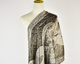 Paisley Silk Scarf: Jacquard Woven Floral Wrap, Kashmir Made