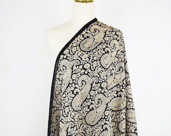 Gold Embroidered Cashmere Scarf: Elegant Kashmir Wrap
