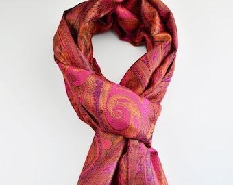 Eleganter Damen Schal, Geschenk für Mama, Pink Orange Schal, Paisley Seidenschal, Brautjungfernschal/ Stola/Wrap 52&quot;x20&quot;inches