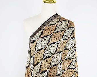 Embroidered Cashmere Scarf: Black & Gold Paisley Wrap