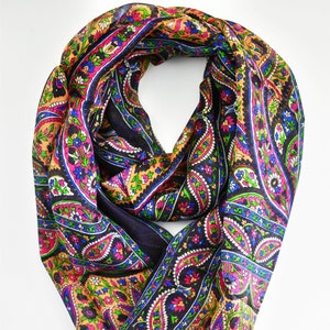 Denim Blue Silk Scarf Paisley Print Long Scarf Silk Bandanas Neck Scarf Foulard Soie, Women Tie Headband 155cm x 55cm
