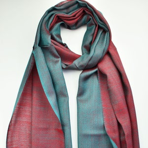Emerald Silk Scarf, Silk Gift Wife , Reversible silk Wrap, Silk Wool shawl, 200cm x 70cm