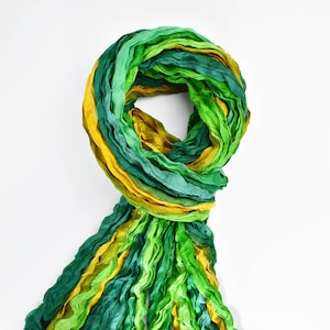 Persian Green Silk Scarf, Hand Tie Dye Crushed Silk Wrap, Bohemian Scarves, Stole/Wrap 170cm x 100cm