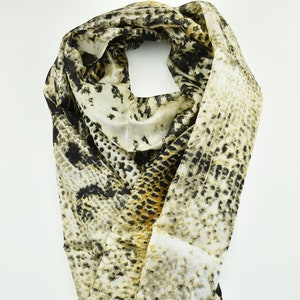 Beige Animal Patterned Pure Silk Scarf 155cm x 50cm