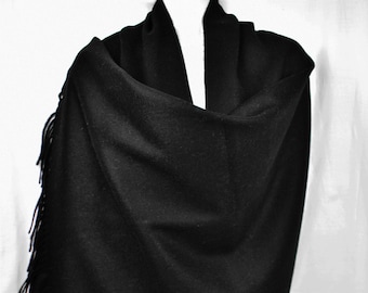 Black Classic Thick Wool Wrap/Scarf/Shawl/Stole/Pashmina 28"x71" inches