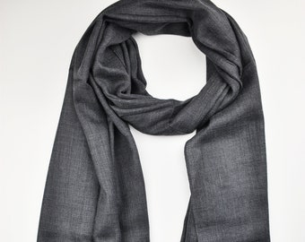 Charcoal Grey Cashmere Scarf, Kashmir Shoulder Stole, Shawl, Wrap 28"x80" inches