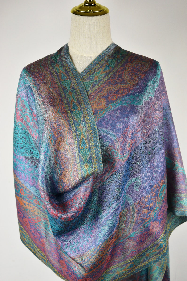 Stunning Silk Scarf, Fine Silk Wrap, Luxury Silk Stole, Gift for Wife, 22x 80 inches image 1