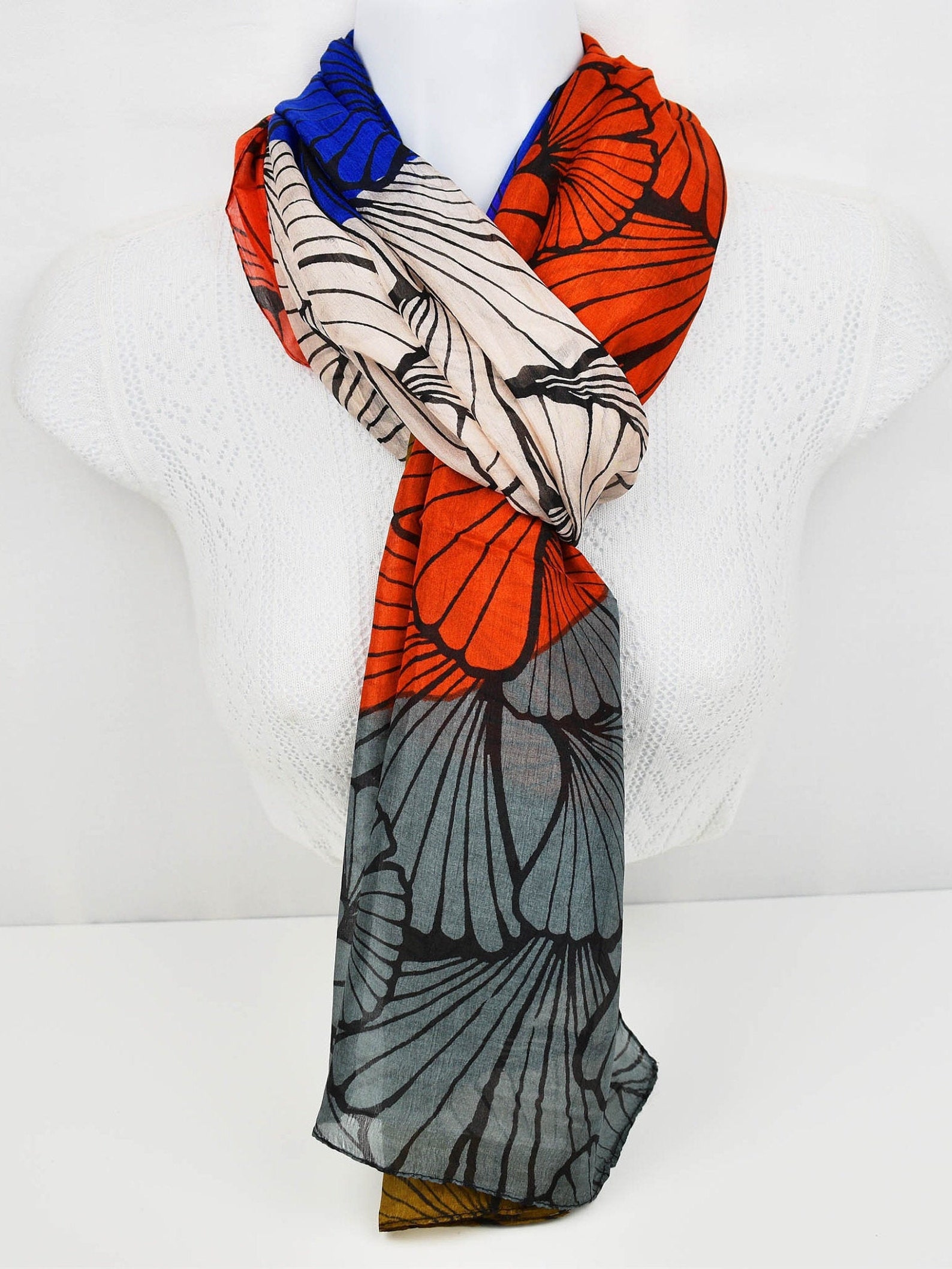 Cream/blue Long Silk Scarf Women's Pure Silk Scarf 155cm Etsy