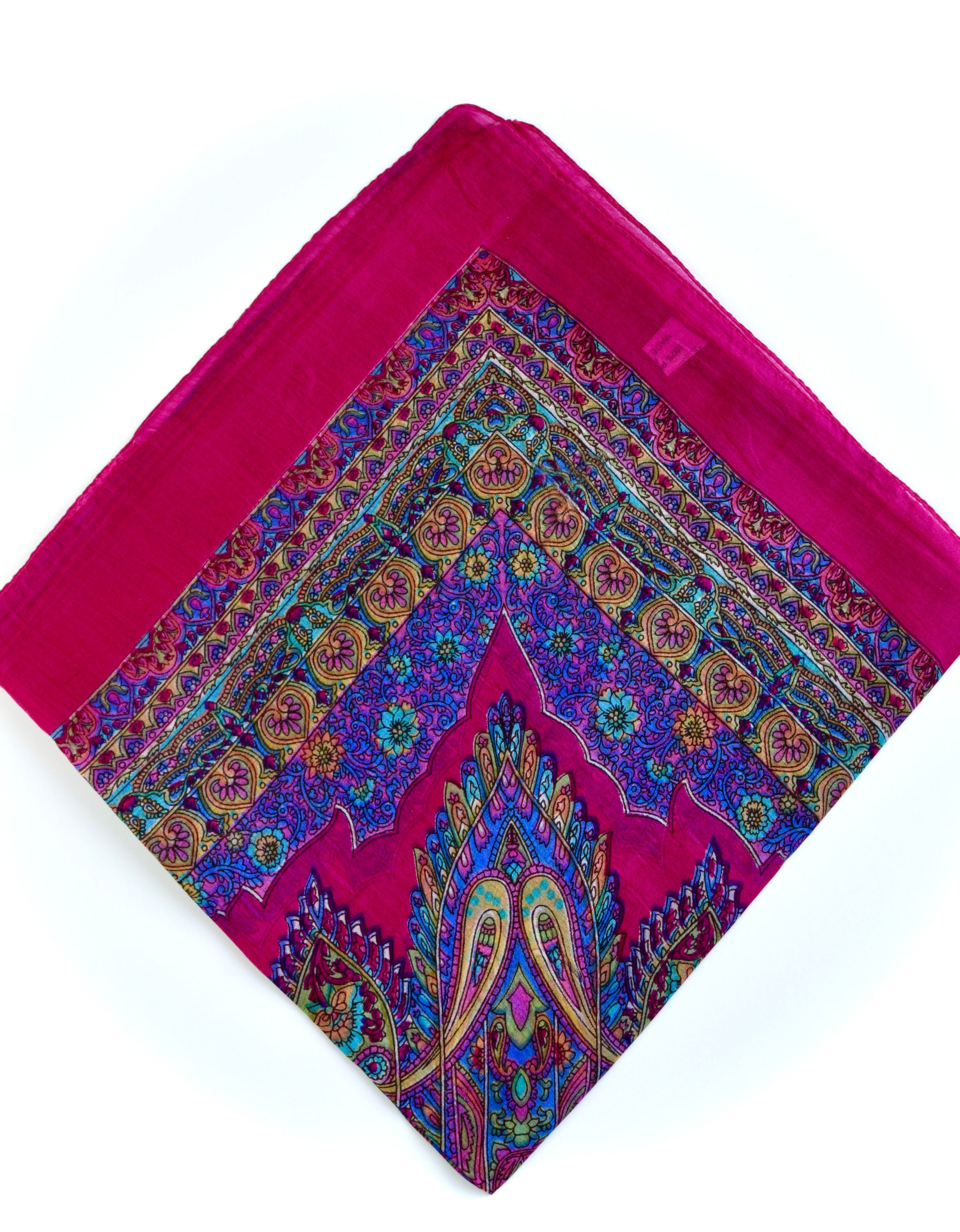 Foulard Carré En Soie 100% - Imprimé Cachemire Rose Noir Gris - 78x78 Cm Neuf Fait Main