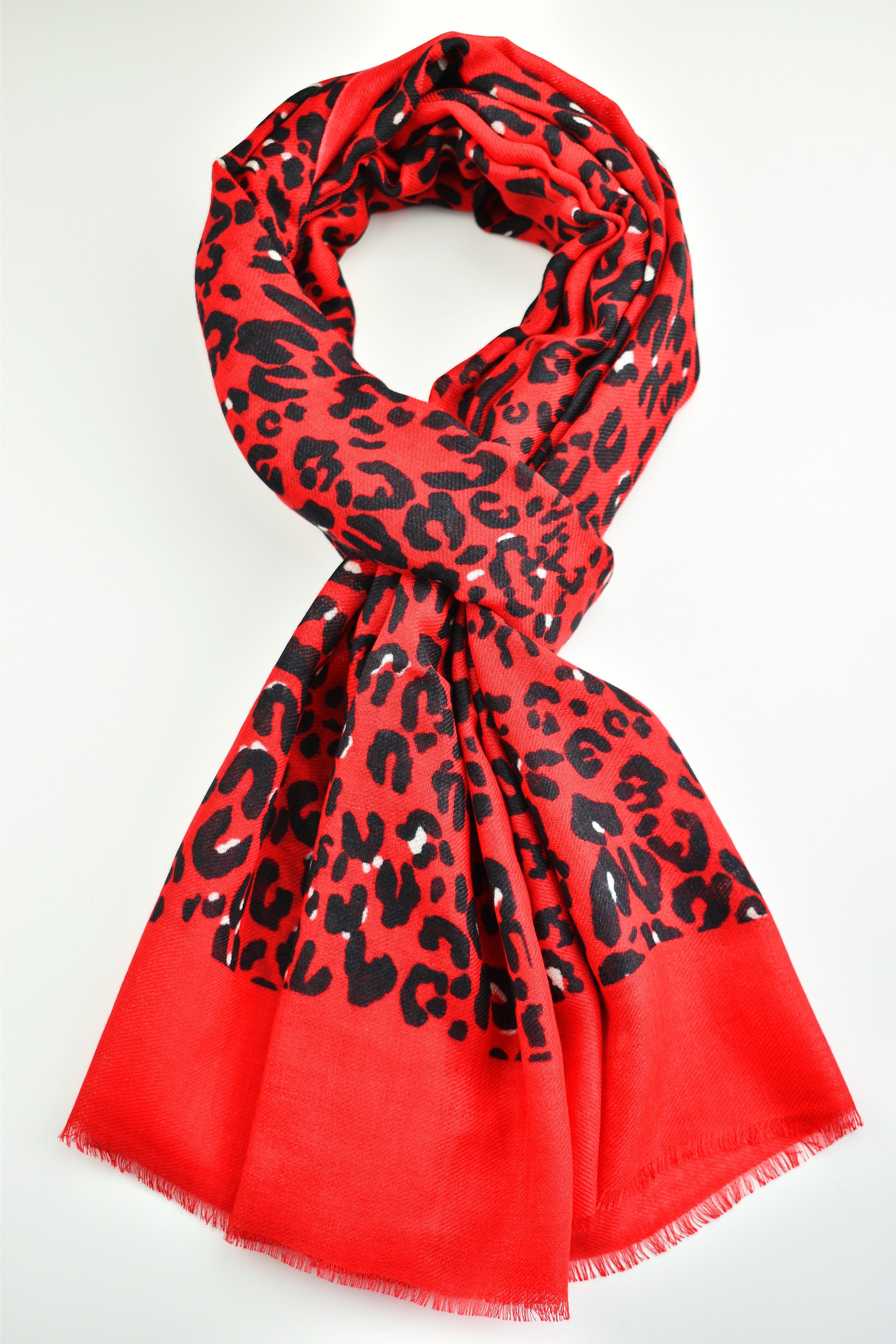 Elegant Red Leopard Print Scarf Merino Wool Scarf Evening Wool