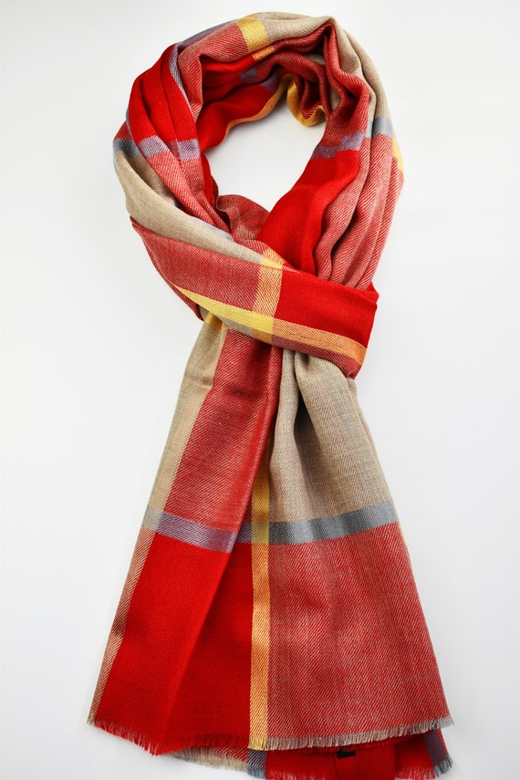 Red/beige Tartan Pattern Cashmere/silk Scarf/ Shawl/ Stole/ -  Canada