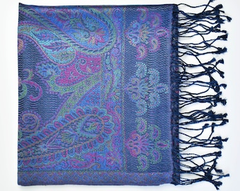 Elegant silk scarves, Paisley Silk Scarf, Silk Evening Wrap, Gift for Mom Shawl 22"x80" inches