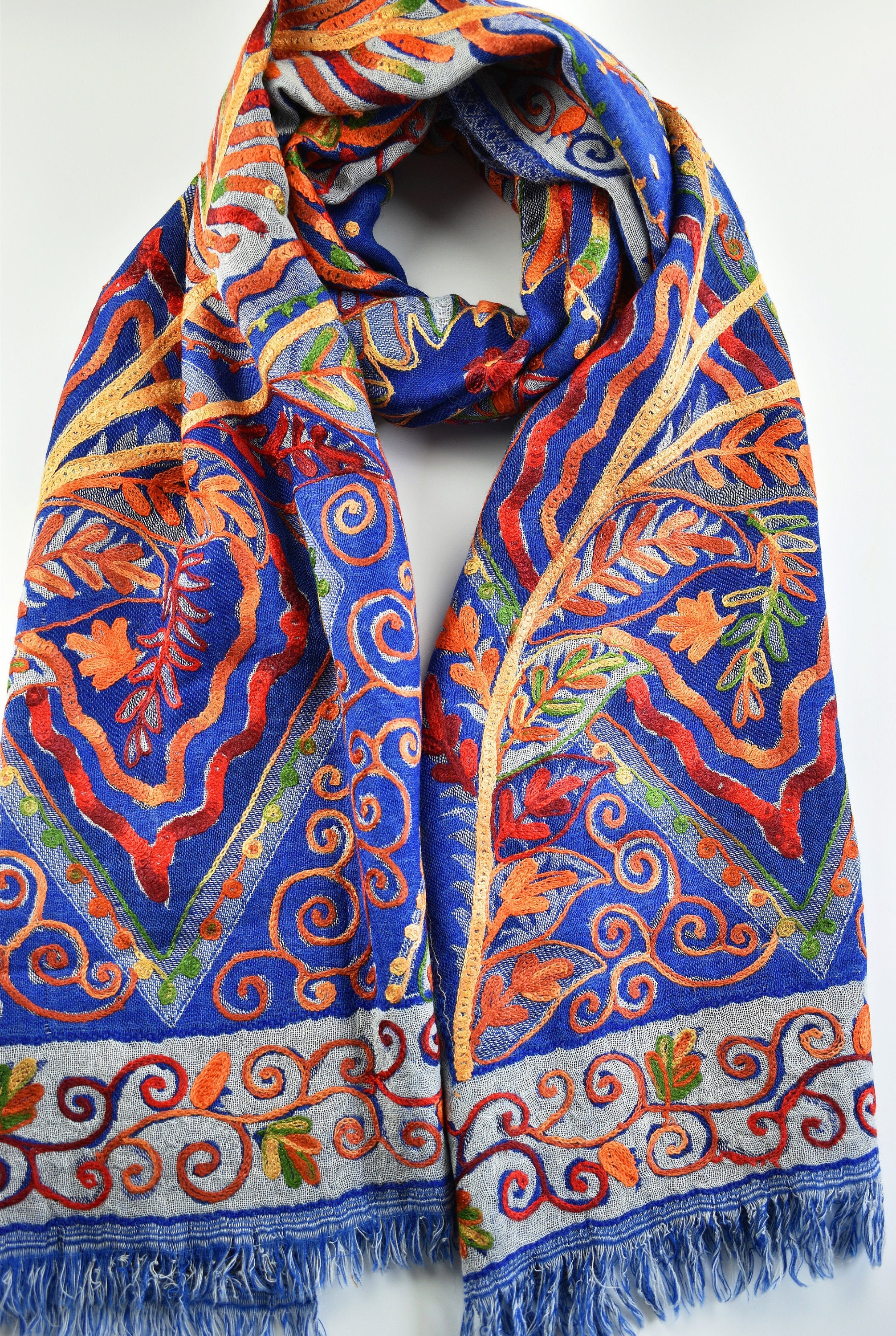 bufanda de hervida azul kashmir chal - Etsy España