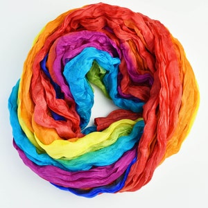 Rainbow Silk Scarf, Hand Tie Dye Crushed Silk Wrap, Bohemian Scarves, Stole/Wrap 170cm x 100cm