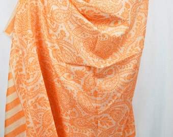 Orange Women Scarf, Kani Cashmere Scarf,  Kashmir Woven Stole/Shawl/Wrap 200cm x 70cm