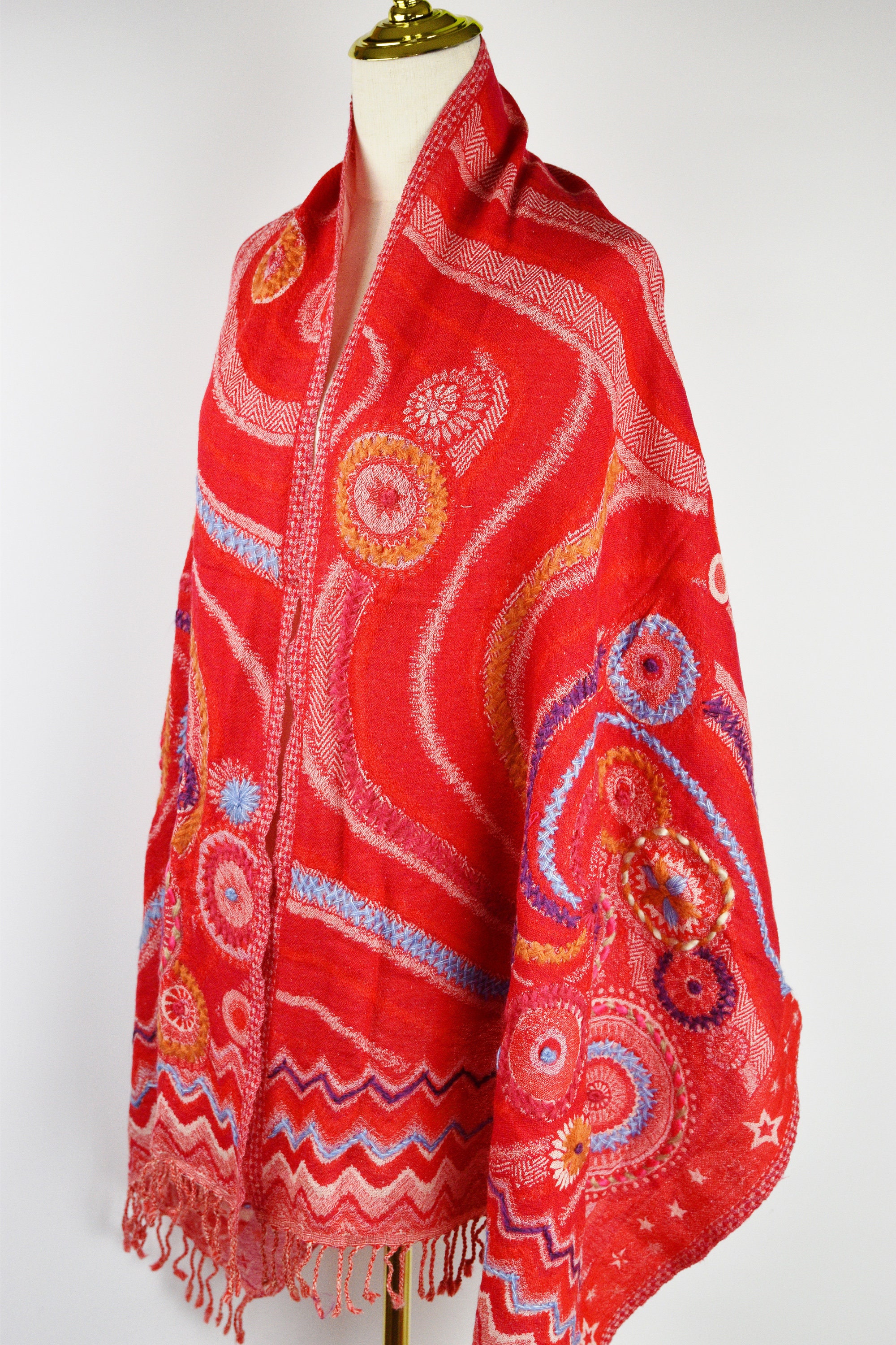 Boiled Wools Shawl, Embroidery, Harvest