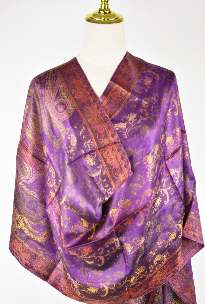 Stunning Silk Scarf, Fine Silk Wrap, Luxury Silk Stole, Gift for Wife, 22x 80 inches image 7