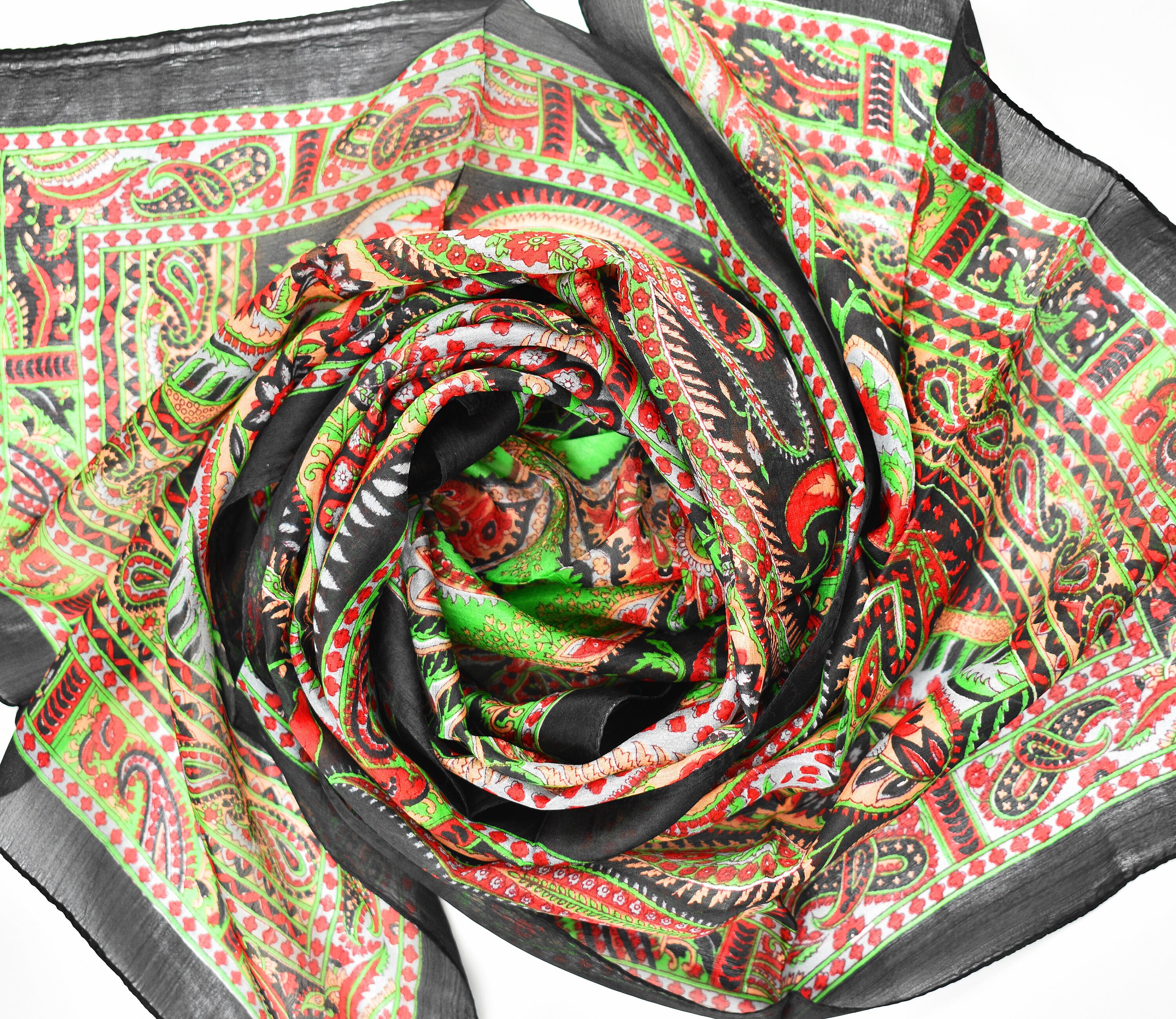 【COLOR iN ID】Paisley scarf set denim Denim Blue Silk Scarf Paisley Print Long Scarf Silk Bandanas