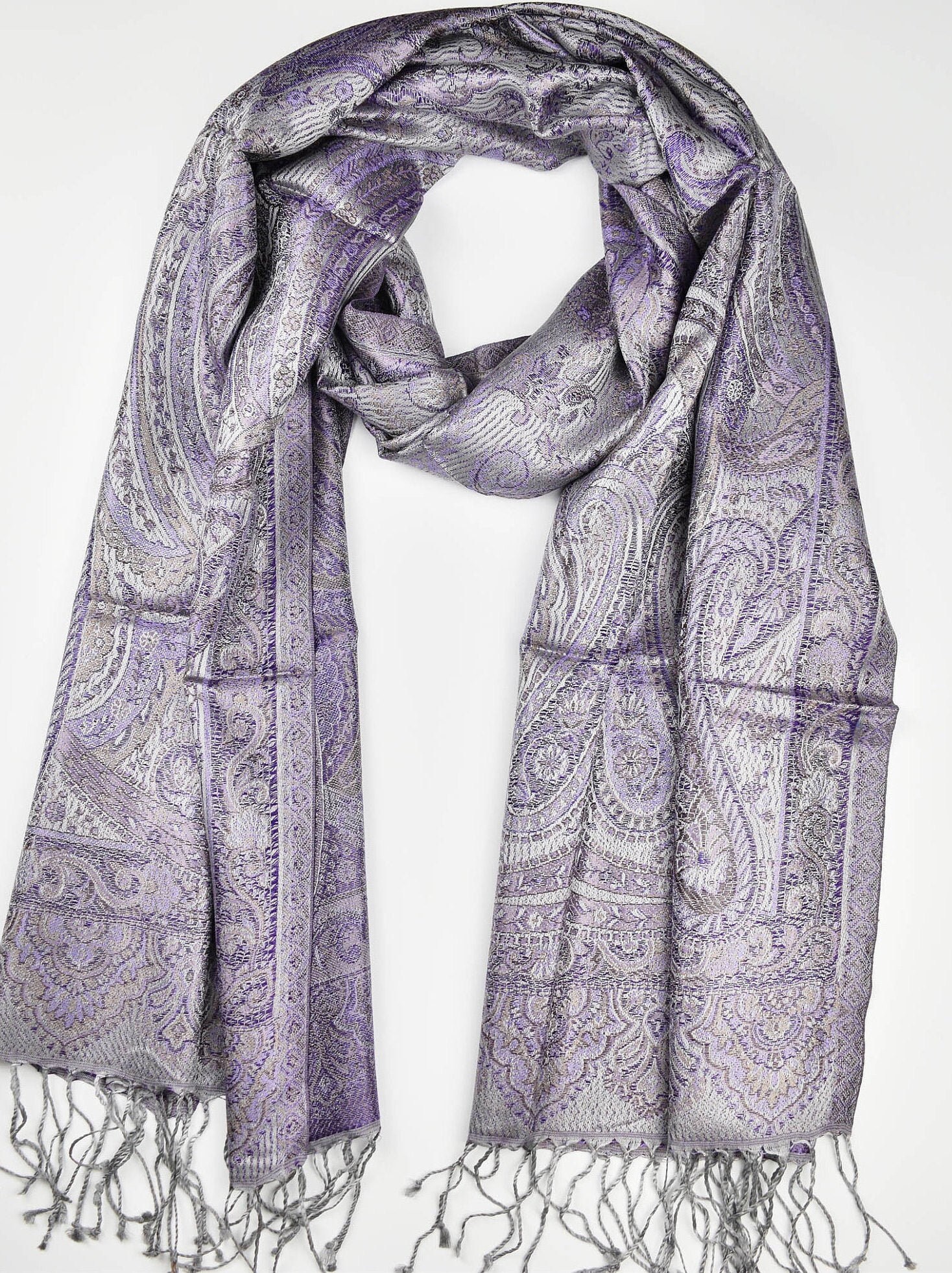 Grey and Lilac Reversible Pure Silk Scarf Wrap Pashmina | Etsy UK