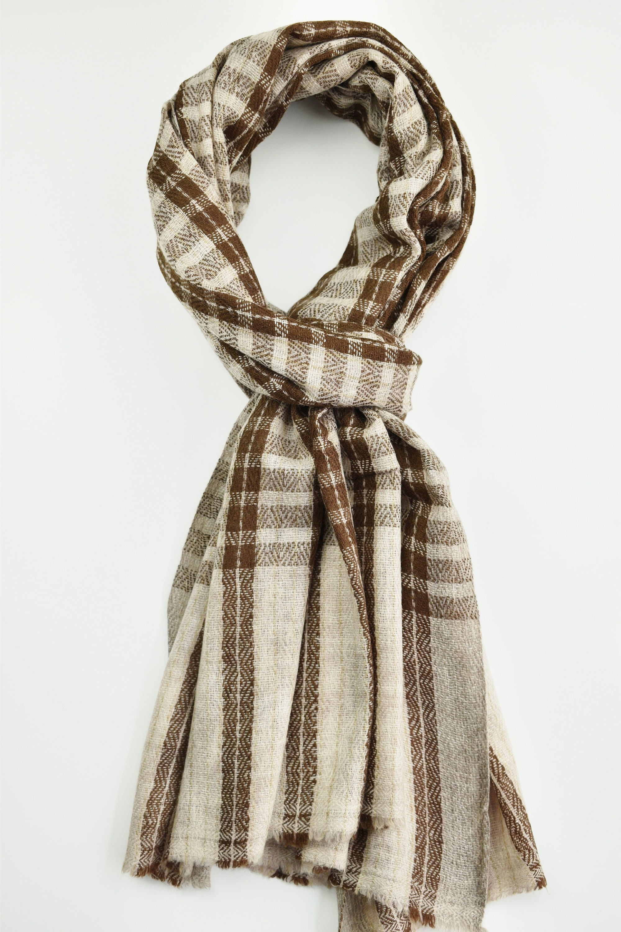 CC 25 Scarf 220cm White Brown Lambswool 968414