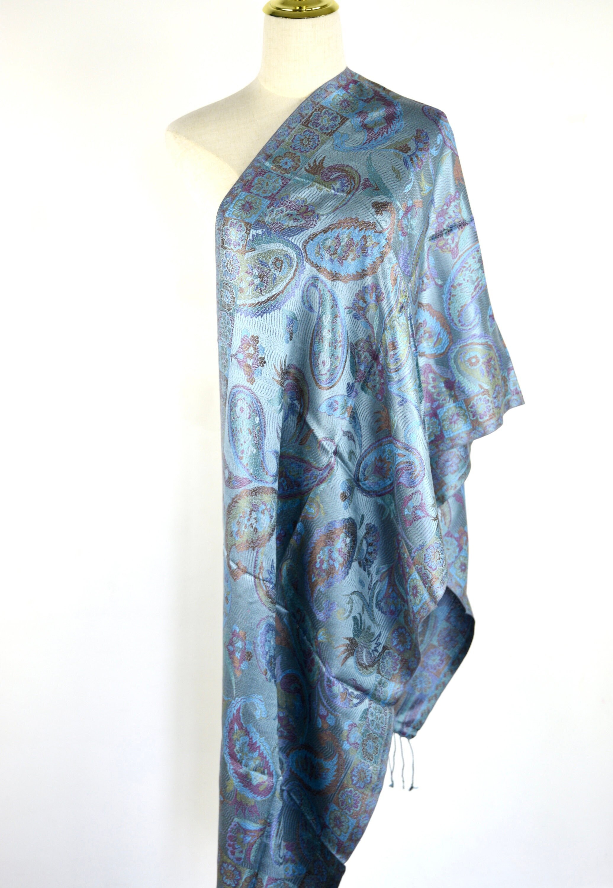 Klassischer Seidenschal, Seide Jamawar Wrap, Luxus Winter Schal, Geschenk für Mutter, Schal / Stola / Wrap 22 "x 76" Zoll