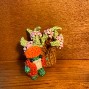 Hand Knitted Frog | The TINY Orange Tree Froggy with a Knitted Tree | Vegan