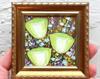 Tulip Original Oil Painting Miniature Floral Art Square Artwork Hand painted 3x3 in