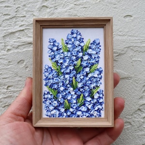 Forget-me-not Miniature Art Small Oil Painting Original Art Impasto Blue Flowers Small Artwork Framed Wall Art