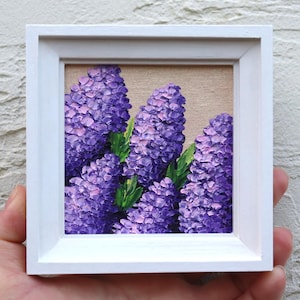 Lilac original oil painting miniature lilac square art in frame lilac impasto flower purple lilac contemporary art wall deco
