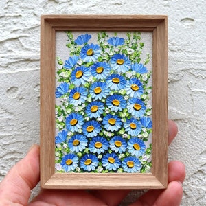 Forget-me-not Small Oil Painting Original Art Floral Miniature Painting Framed Impasto Blue Flowers Artwork Wall Art