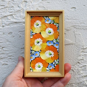 Golden California Poppy Miniature Painting in Frame Small Artwork Poppy Yellow flower Oil painting Impasto Original Wall Art