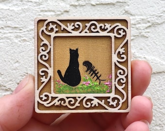 Black Cat Mini Painting: Original Acrylic Artwork, 2x2 in
