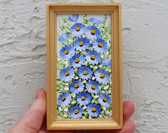 Forget-me-not Small Oil Painting Original Art Floral Miniature Painting Framed Impasto Blue Flowers Artwork Wall Art