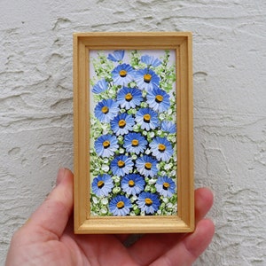 Forget-me-not Small Oil Painting Original Art Floral Miniature Painting Framed Impasto Blue Flowers Artwork Wall Art