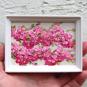Cherry Blossom Painting Original Art Pink Flower Oil Painting Impasto Small Artwork Wall Art