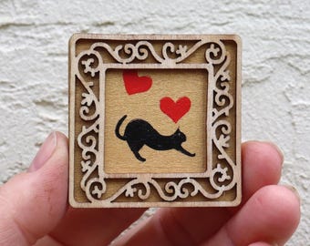 Black Cat Mini Painting: Original Acrylic Artwork, 2x2 in