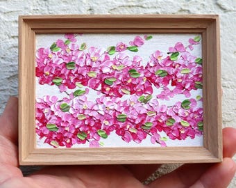 Cherry Blossom Original Oil Painting Sakura Artwork Small Impasto Floral Art