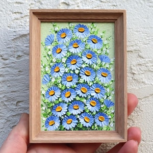 Forget-me-not Small Oil Painting Original Art Floral Miniature Painting Framed Impasto Blue Flowers Artwork Wall Art