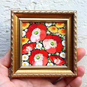 Red Poppies Oil Painting Miniature Flowers Impasto Poppy Small Artwork Original Floral Art 3х3 in