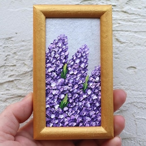 Lilac Painting Original Miniature Purple Oil Artwork Impasto Floral Art