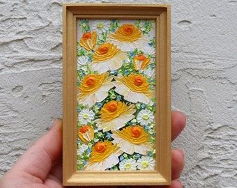 Orange Roses Oil Painting Miniature Art Small Artwork Orange Flowers Impasto Original Painting Floral Wall Art 2.4х4.4 inch by Gushcha